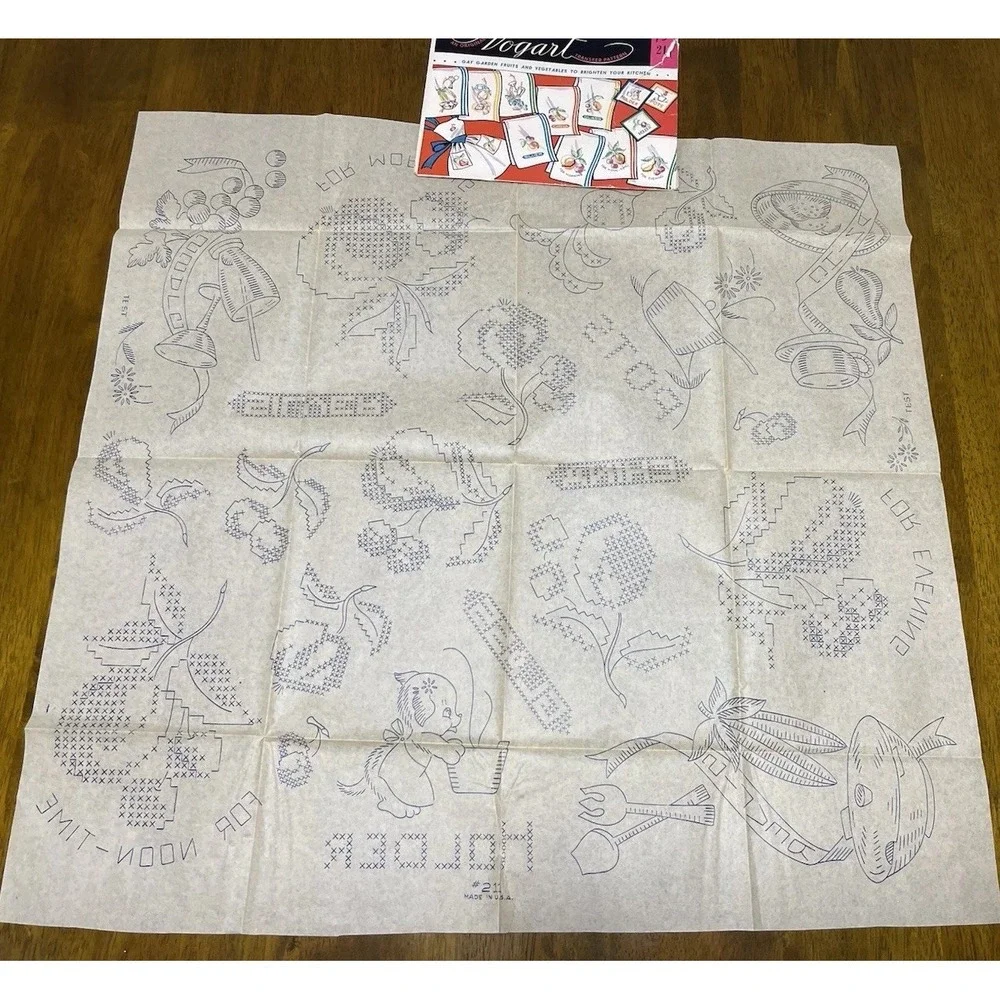 Vintage Iron ON Transfer-VOGART #211-Gay Garden Fruits and Vegs-Towel, Potholder